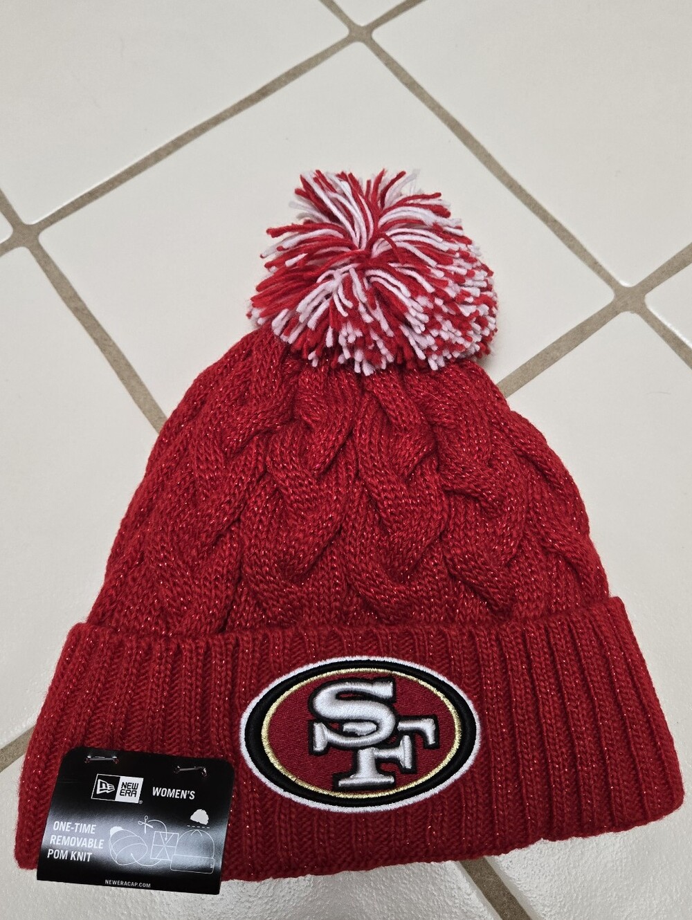 49ers red fleece lining beanie sparkle NFL